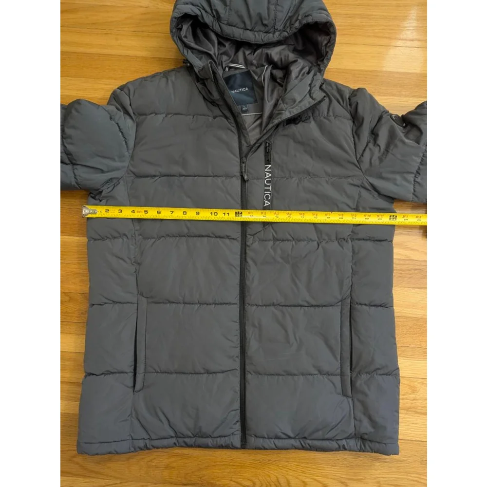 Nautica Grey Quilted Hooded Puffer Jacket Large